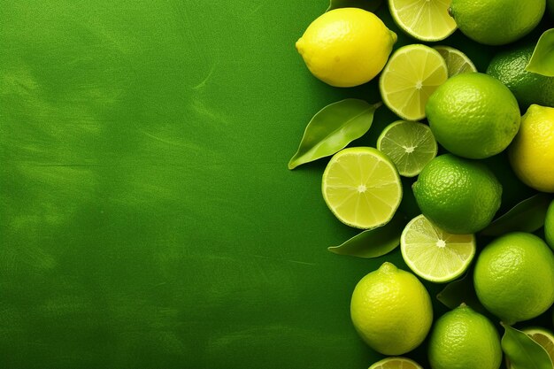 Limoni freschi e lime su uno sfondo verde