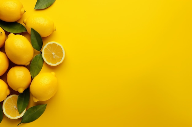 Limoni freschi e tagliati su uno sfondo giallo brillante