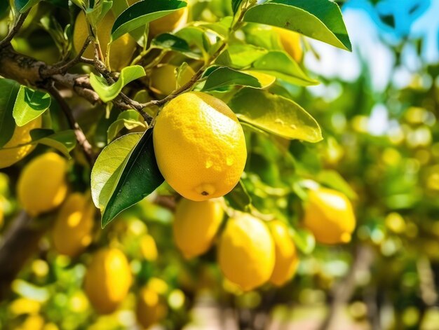 Limoni freschi nella foresta Limoni biologici Luce solare serale Natura in estate xA