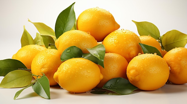 limoni freschi su tavola con foglie verdi