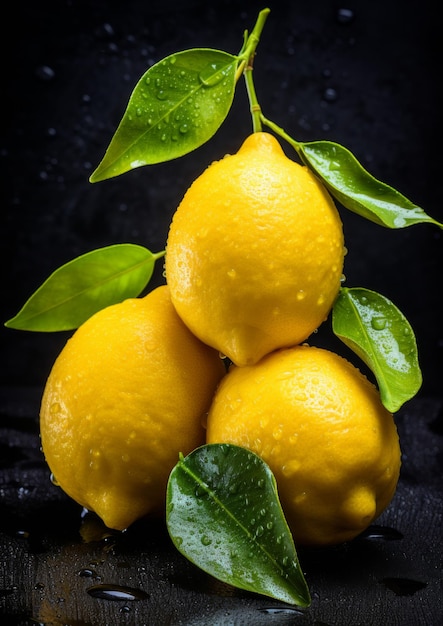 Limoni freschi su uno sfondo scuro IA generativa