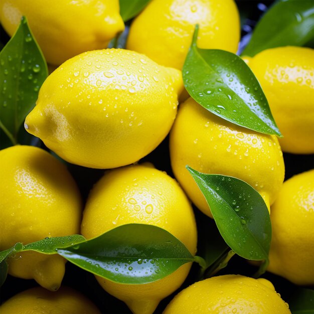 Limoni gialli con foglie verdi generati dall'intelligenza artificiale