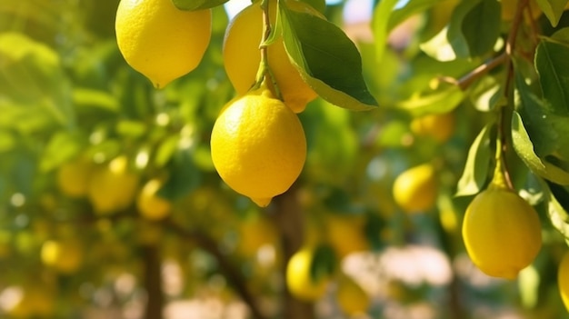 Limoni maturi sull'albero nel giardino Fuoco selettivo