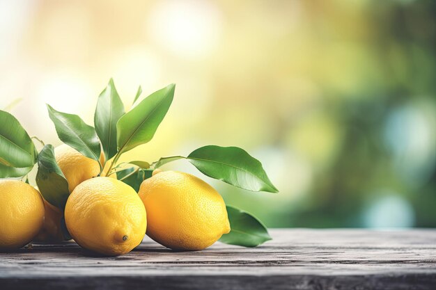 Limoni maturi sullo spazio della copia della tavola di legno