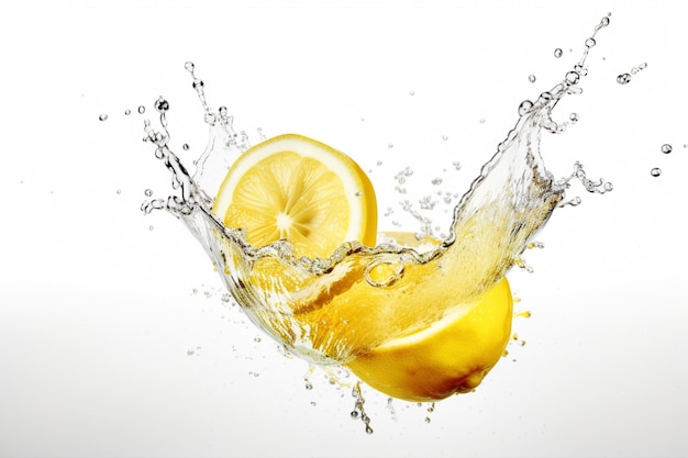 Limoni nell'aria con spruzzi d'acqua intorno a loro