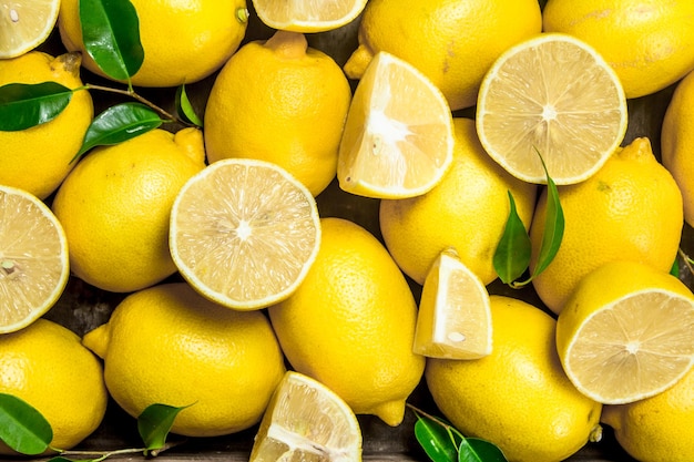 Limoni succosi con foglie