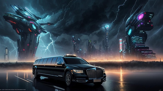 Limousine in una città futuristica mondo futuro