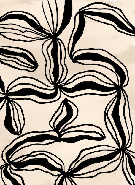 Line Art Beige e Black Art Abstract Minimalista Stampa