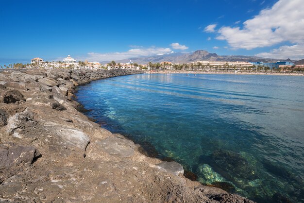 Linea costiera di Las Americas in Adeje, Tenerife, località turistiche della Spagna, nella zona del sud di Tenerife