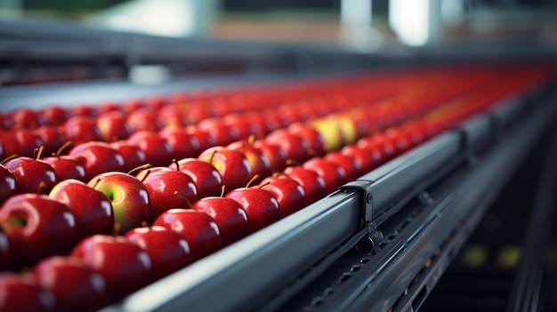 Linea di assemblaggio di fabbriche alimentari con mele generata da una rete neurale