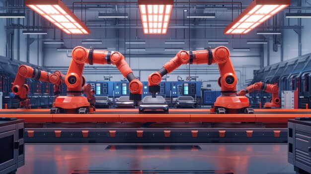 Linea di assemblaggio robotica in una fabbrica di automobili