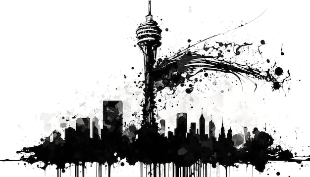 linea di città moderna torre disegno nero schizzi acquerello Genera AI