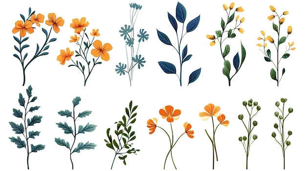 Linea di fiori, rami e foglie Stile minimalista per logo o tatuaggio AI generativa