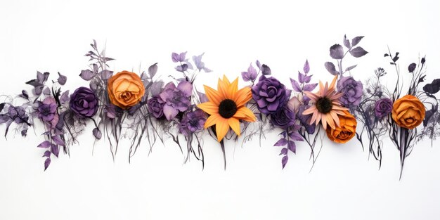 linea di fiori viola e arancione di Halloween