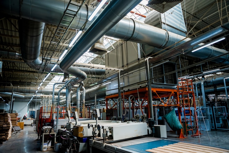 Foto linea di produzione della fabbrica di pavimenti in legno.