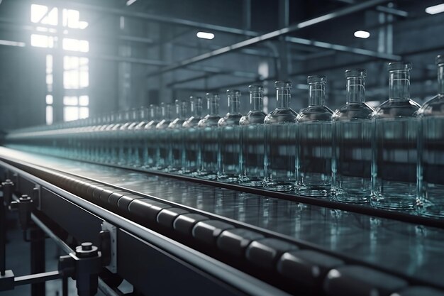 Linea di produzione e bottiglie AI generativa