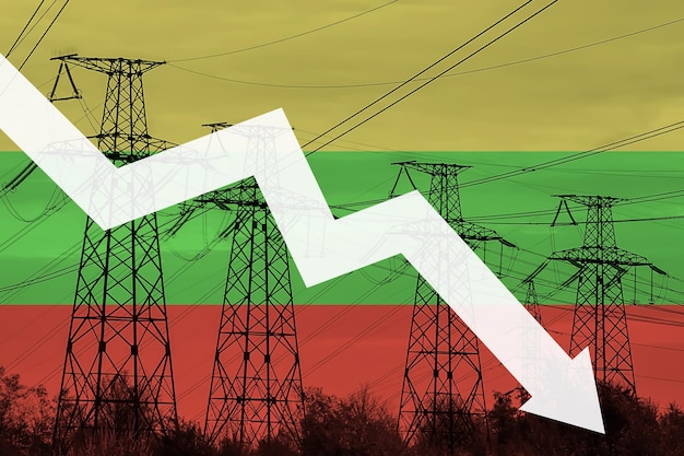 Linea elettrica e bandiera della Lituania Crisi energetica Concetto di crisi energetica globale