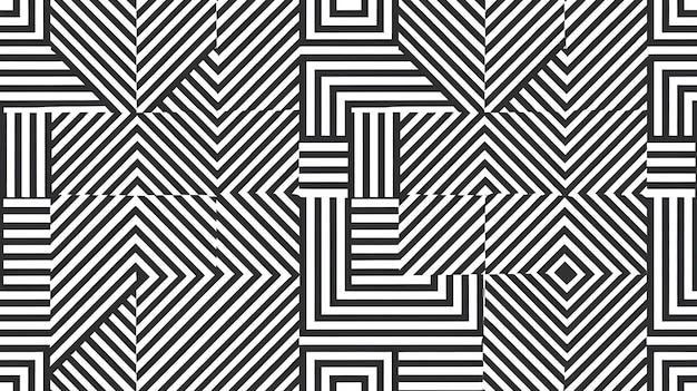Linea geometrica astratta e modello senza cuciture quadrato Illustrazione vettoriale per il design moderno Colore bianco nero