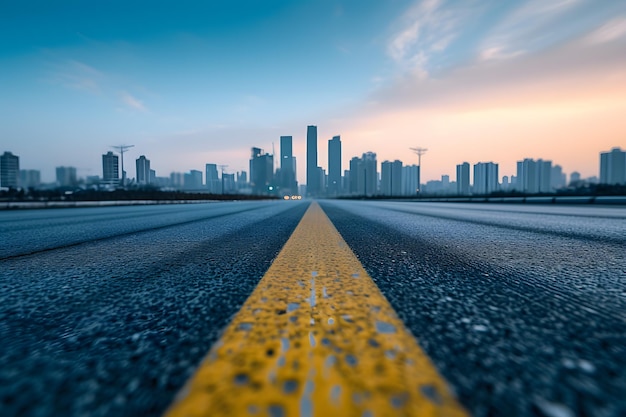 Linea gialla sulla strada davanti alla città