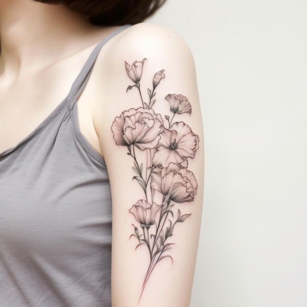 Linea meticolosa Lavoro Splendido tatuaggio sulla spalla di fiori