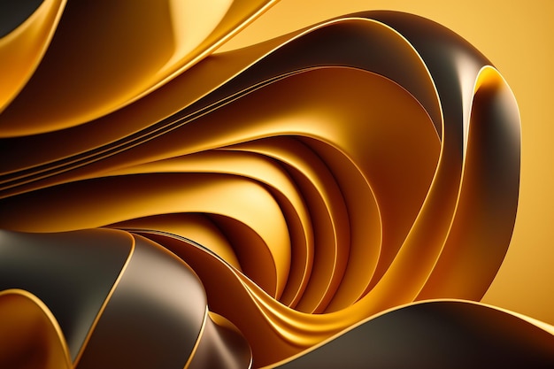 Linee a spirale vorticose sfondo astratto volumetrico dorato IA generativa