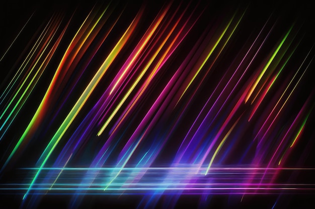 Linee astratte in luminosi colori al neon su sfondo nero