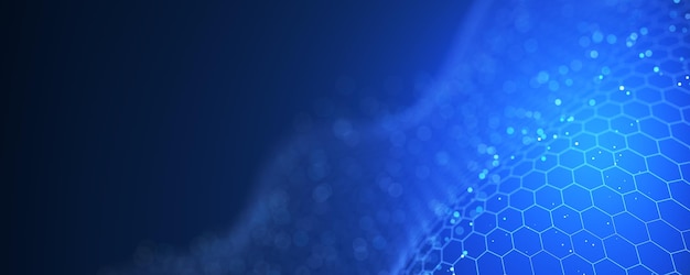 Linee astratte su uno sfondo blu Il concetto di rete rete neurale Il concetto di circuito elettronico alta tecnologia Blockchain concetto di tecnologia 3D render