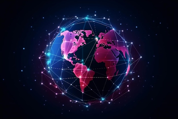 Linee di connessione attorno allo sfondo logistico della superficie terrestre con cerchi e tecnologia del futuro Internet travel social media o concetti