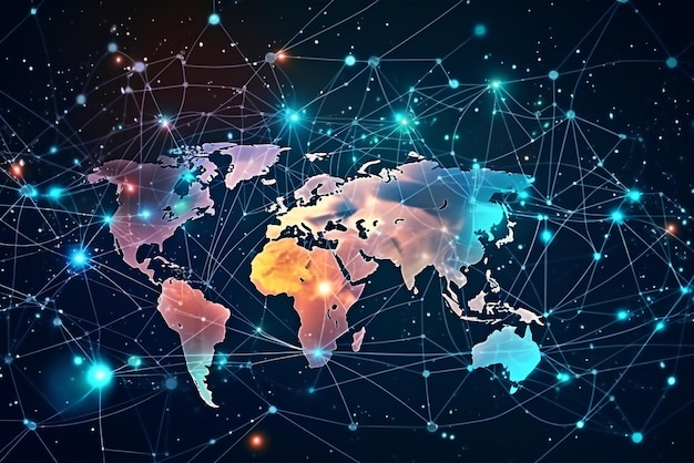 Linee di connessione intorno alla superficie terrestre social media Internet futuro tecnologia sfondo con cerchi e linee Viaggi di concetti logistici