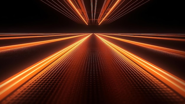 Linee di velocità luminose arancioni su sfondo nero Ia generativa