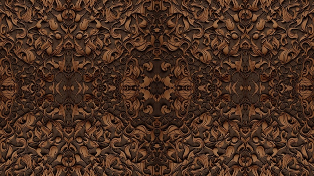 Linee frattali simmetriche in legno intrecciate in intricati motivi illustrativi