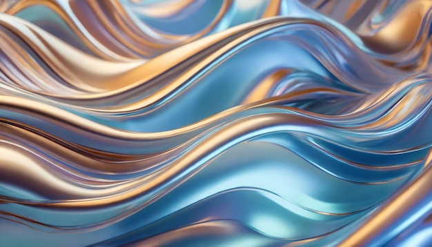 Linee metalliche ondulate 3D astratte in tonalità pastello morbide che simboleggiano la fluidità e la creatività