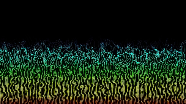 Linee ondeggianti cosmiche Alghe futuristiche multicolori subacquee Erba in movimento ondulata astratta come capelli su animazione 3D su sfondo nero