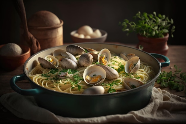 Linguine vongole al vapore e prezzemolo Illustration AI Generative