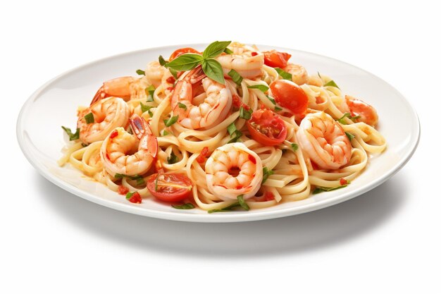 Linguini appena cotti con gamberetti e frutti di mare