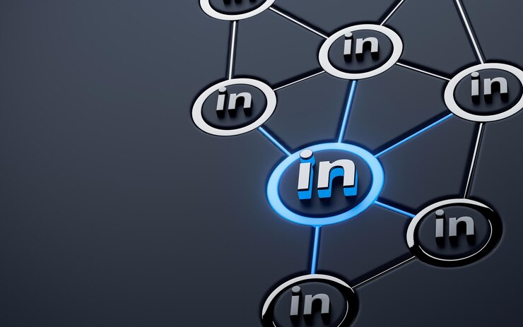 linkedin insegna al neon incandescente social networking iconico sfondo metallico scuro 3d rendering