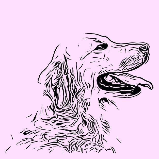 Linoleografia Dog Illustration - pittura di cani line art. Disegno minimalista del cucciolo