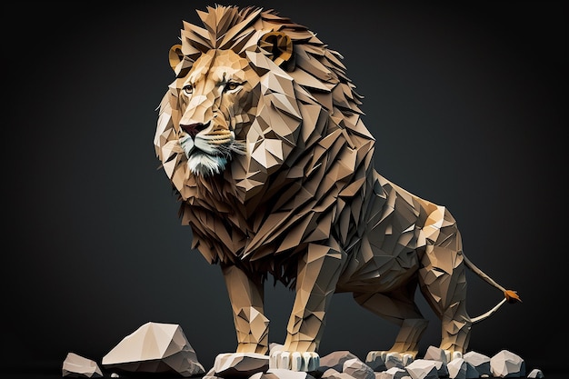 Lion geomatrick lowpoly disegno geometrico animale ai generato arte