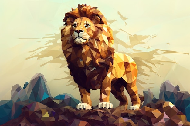 Lion Low poly stile animale illustrazione generativa ai