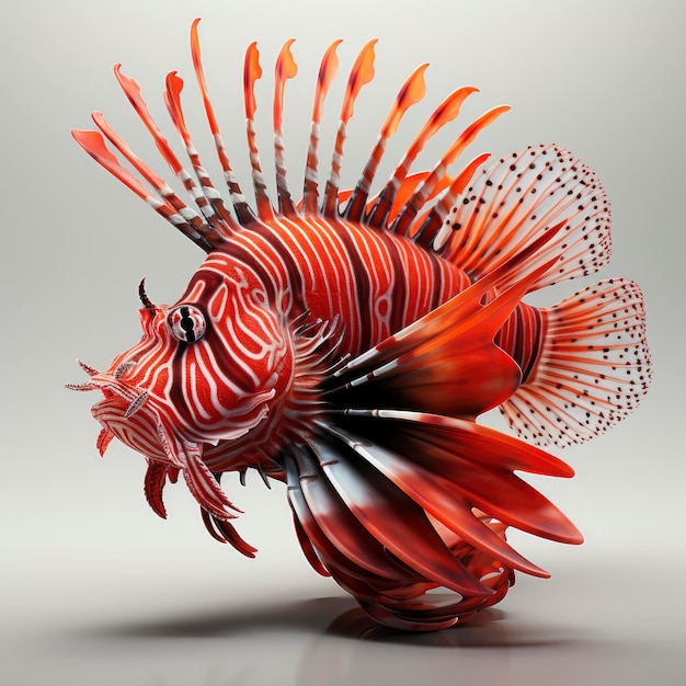 Lionfish cartone animato 3D isolato su sfondo bianco