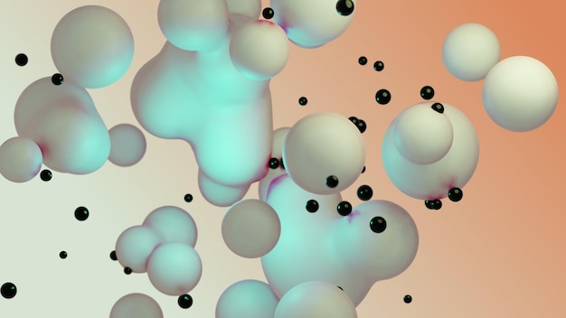 Liquid fluid dynamic abstract animated white metaball floating spheres blobs drops bubbles in