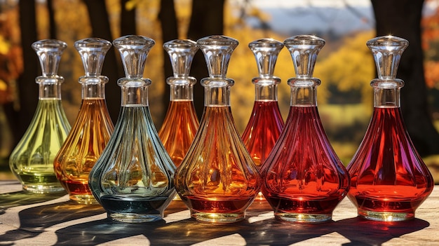 Liquidi multicolori in varie bottiglie Fotografia ad alta definizione carta da parati creativa