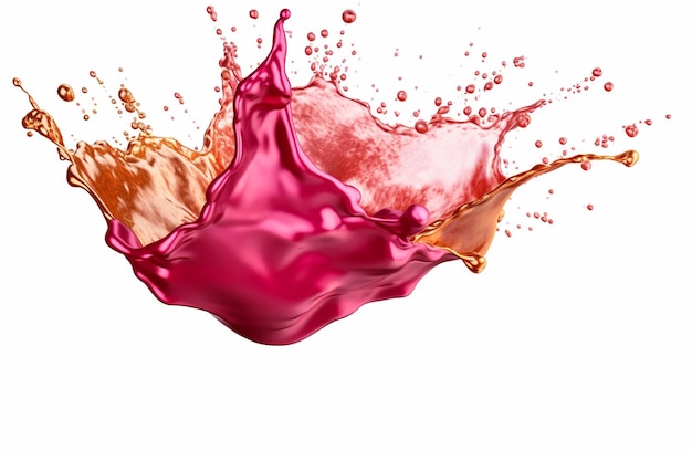 liquido color acqua rosso e brillante dorato o spruzzi di yogurt su sfondo bianco isolato