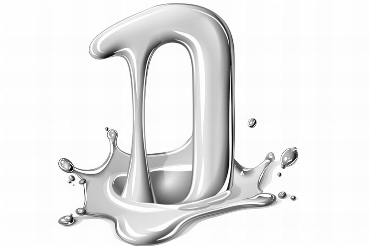 Foto liquido d'argento che si riversa da sopra a sotto in forma di numero 0 sfondo bianco illustrati vettori