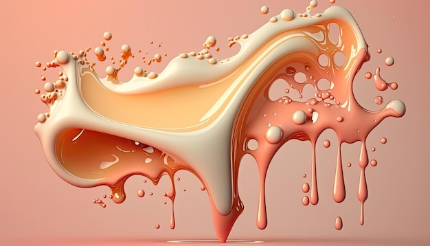 Liquido denso di colori misti che schizzano e formano goccioline nell'aria su sfondo colorato Illustrazione per carta da parati IA generativa