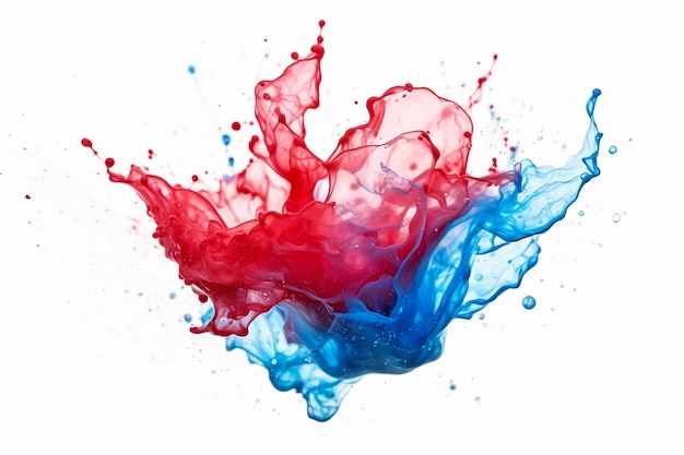 liquido di colore dell'acqua rosso e blu o spruzzi di yogurt su sfondo bianco isolato