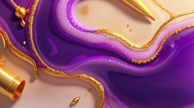 Liquido di colore viola morbido Alcol Inchiostro dorato gocciolante oro fantasia senza cuciture iper realistico intricato