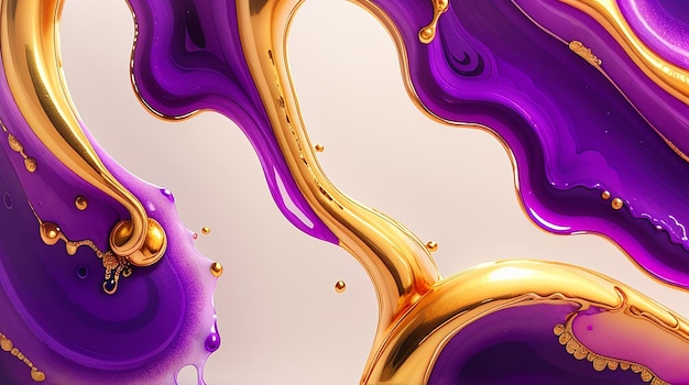 Liquido di colore viola morbido Alcol Inchiostro dorato gocciolante oro fantasia senza cuciture iper realistico intricato