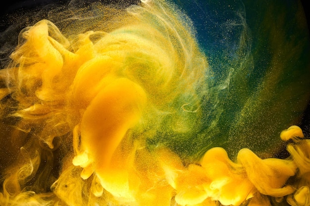 Liquido fluido arte sfondo astratto Blu giallo danza acrilica dipinge fumo sott'acqua spazio oceanico