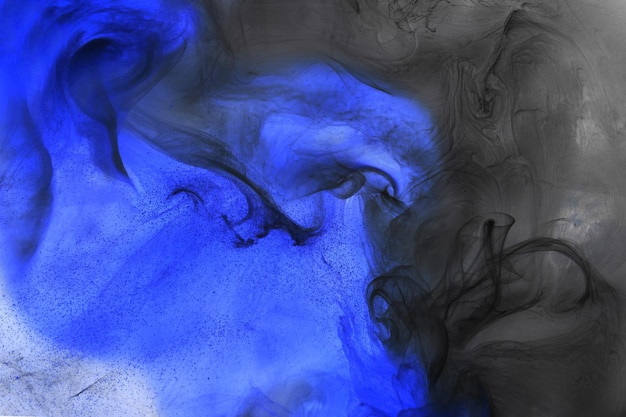 Liquido fluido arte sfondo astratto Vernice acrilica blu nero sott'acqua oceano di fumo galattico